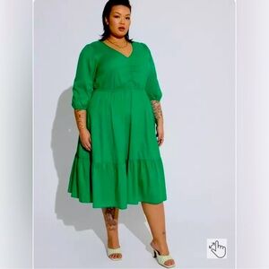 TORRID Green Poplin Fabric Midi Dress